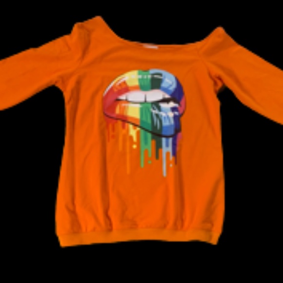 MagicMK Women's Shirts Rainbow Mouth Lips Off the Shoulder - Picture 3 of 13